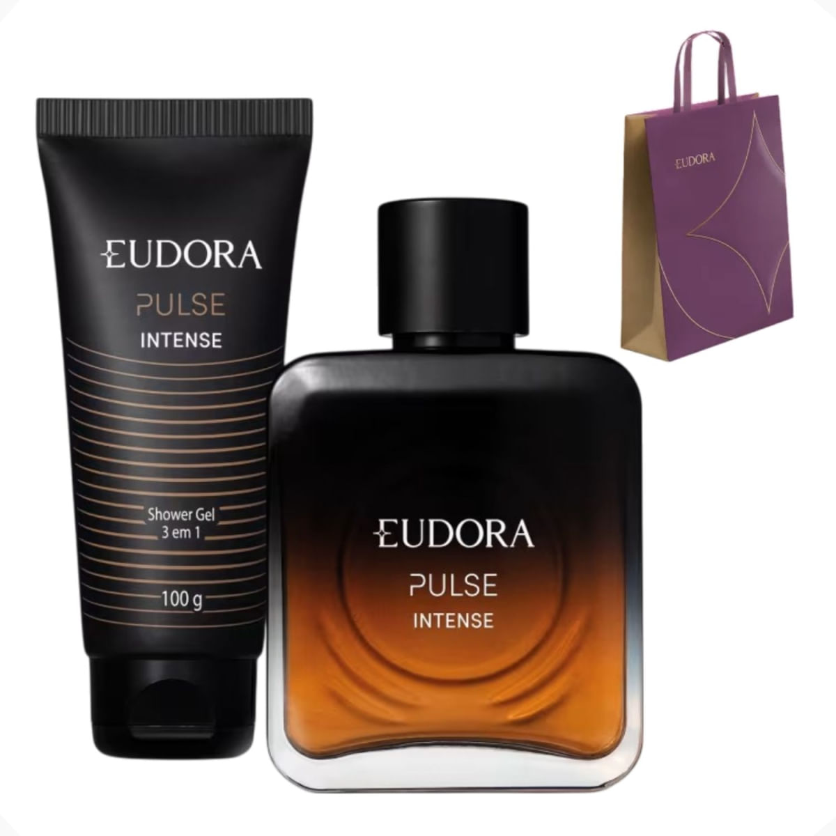 Kit Pulse Intense Shower Gel + Desodorante Colônia Fragrância Amadeirado Ambarado Eudora Ref 96053