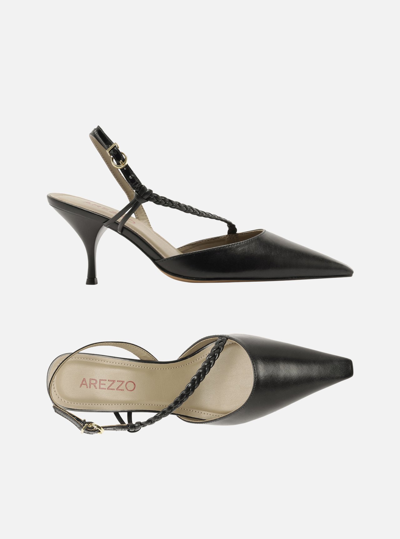 Foto 5 de Scarpin Marrom Salto Bloco Tiras Trançadas Slingback