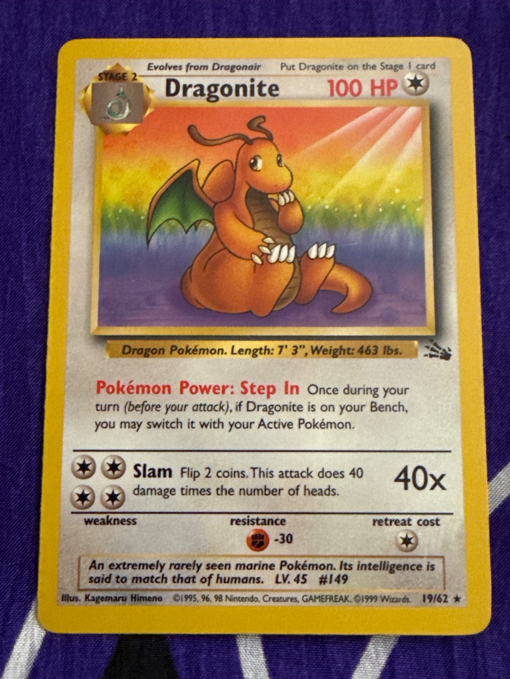 Dragonite (19/62) Fossil Pokémon TCG — Heavily Played, Usado