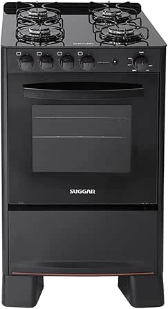 Suggar Fogão de Piso a Gás 4 Bocas Cook Glass com Mesa de Vidro Temperado Preto FGVCG410PT Bivolt 56 Litros 24,5 kg