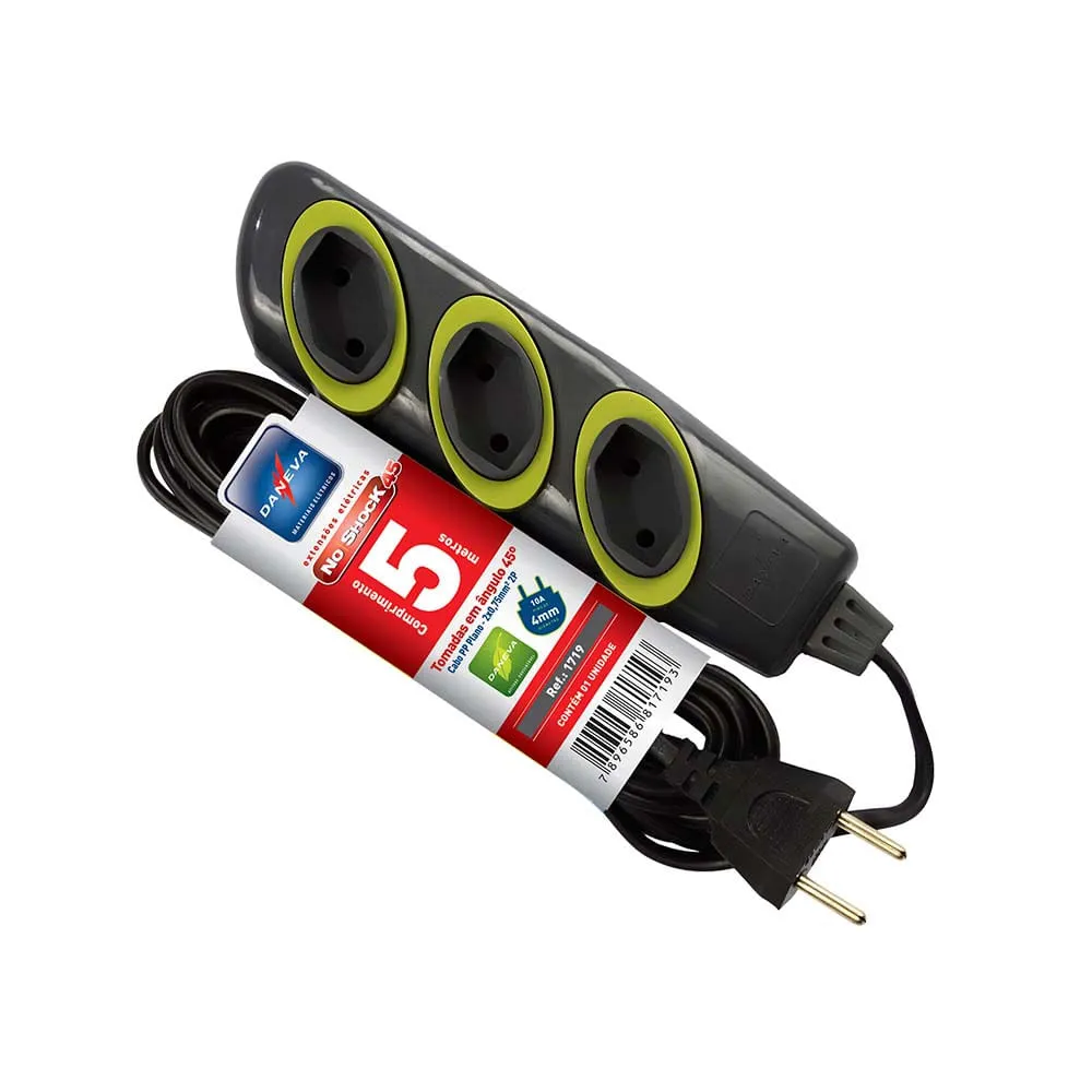 EXTENSAO NOSHOCK 45 PP 2X0,75 2P 10A GRAFITE 5M - DANEVA