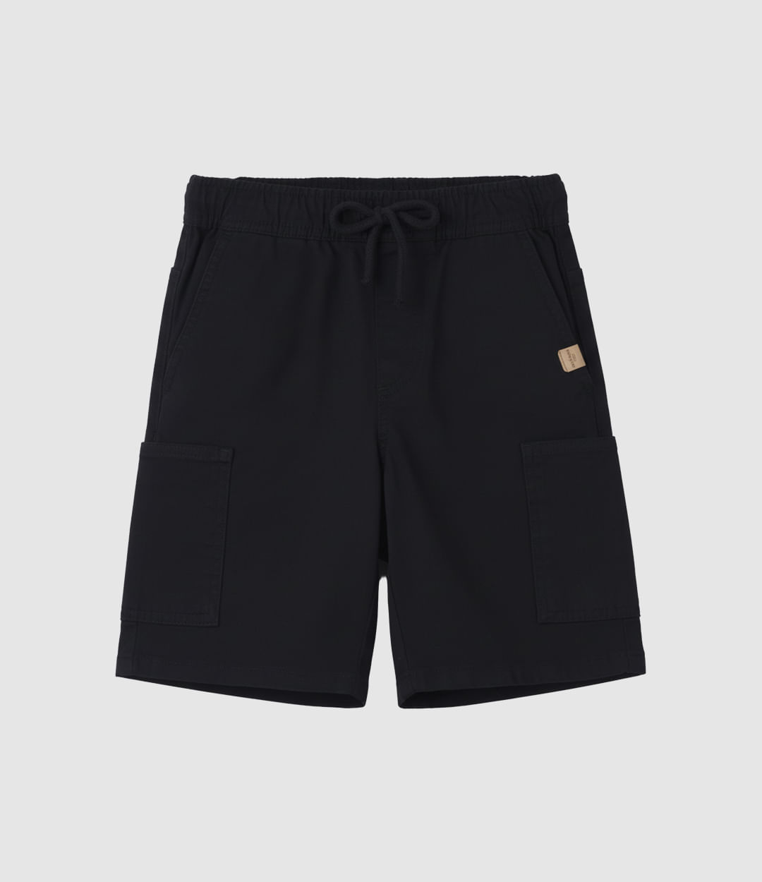 Bermuda Infantil Menino Cargo Etiqueta Decorativa Em Sarja Stretch Malwee Kids — Preto - 8