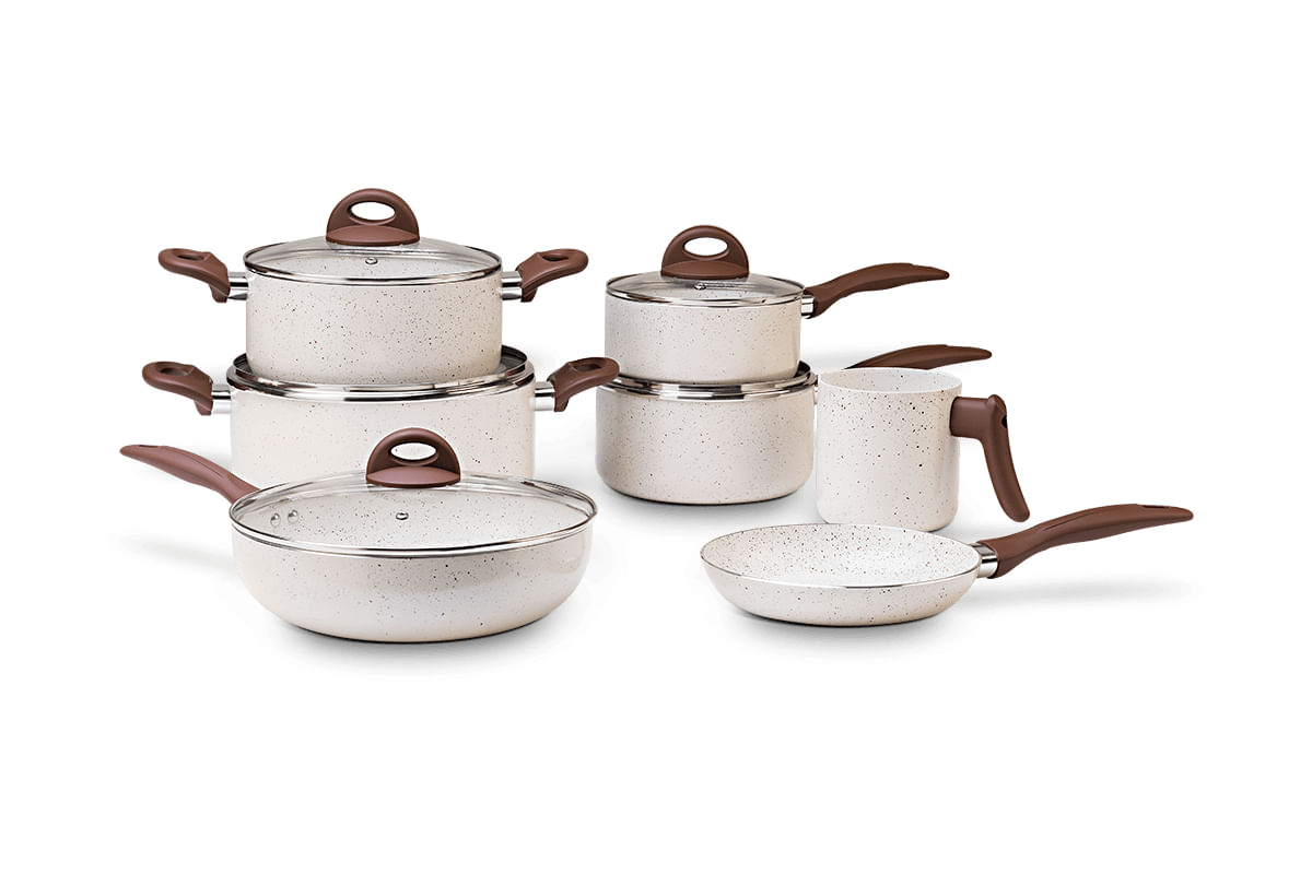 Jogo de Panelas 7 peças Ceramic Life Vanilla - Brinox Creme