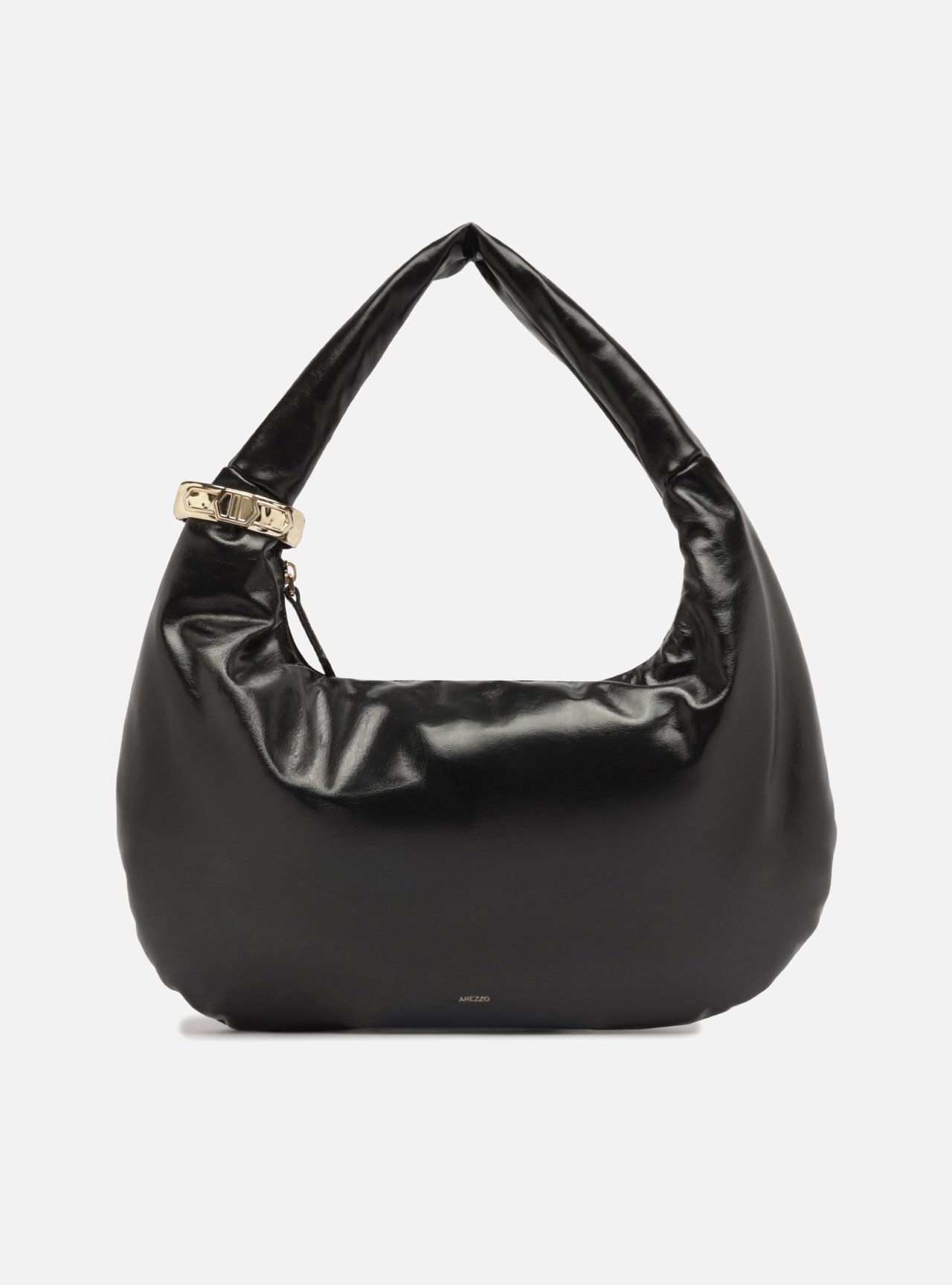 Bolsa Hobo Preta Couro Grande Metais