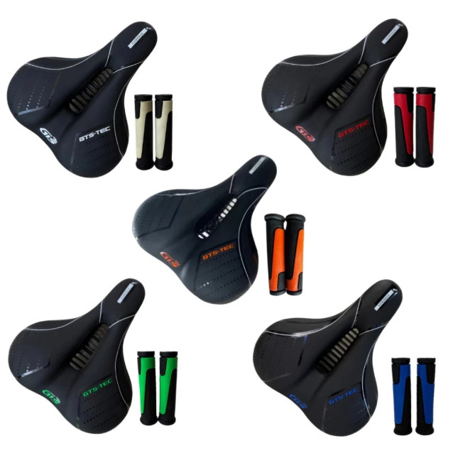 Selim GTS Beach Big Macio Extra Conforto Com Elastômero + Manopla Bicicleta Mtb Aro 26 e 29