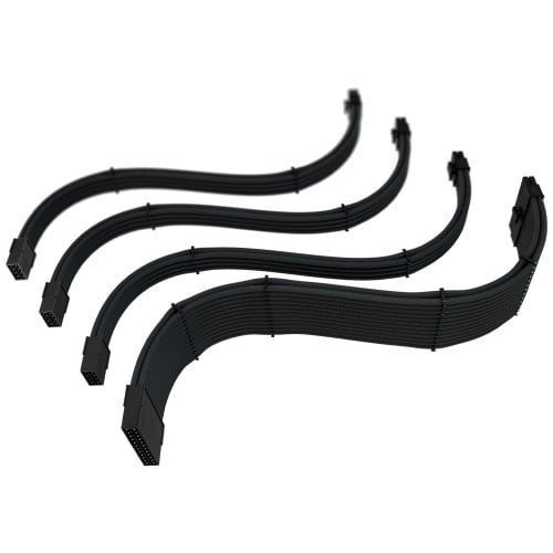 Cabos Extensores de Fonte Sleeved Rise Mode, 4 em 1, 1x 24p ATX, 1x 4+4p CPU, 2x 6+2p PCIe, Preto, RM-SL-FB