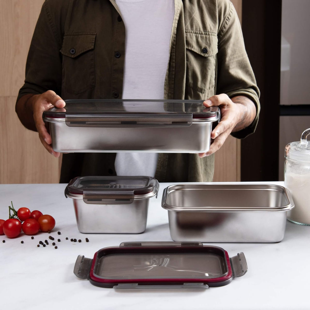 Pote Retangular em Aço Inox 2,25 Litros Kenya