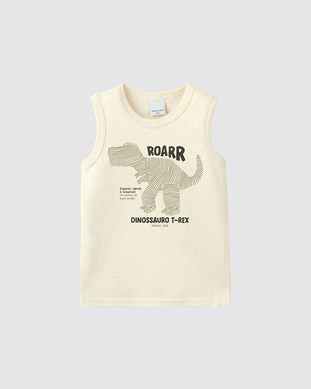 Regata Infantil Menino Dinossauro T-Rex Em Algodão Malwee Kids — Off White - 8