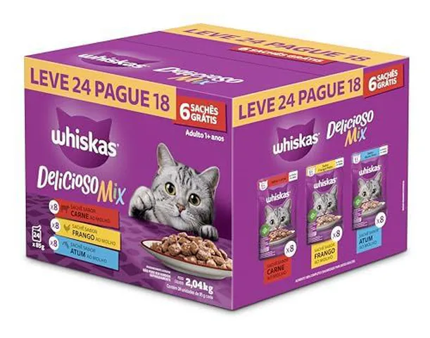 [rec] Ração Úmida Whiskas Sachê Carne/Frango/Atum