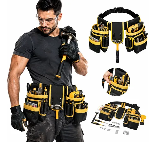 Cinto Bolsa De Ferramentas Profissional Ajustável 26 Bolsos Amarelo