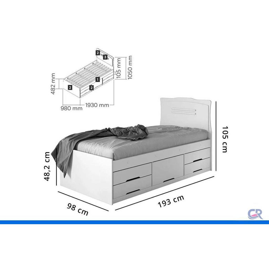 Foto 2 de Cama Solteiro Multifuncional Júlia c/ 5 Gavetas Branco - Conquista