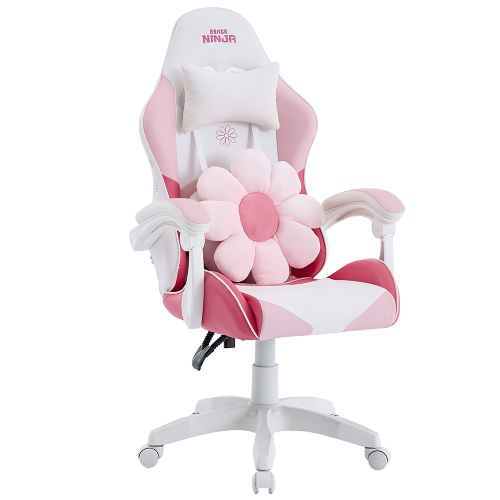 Cadeira Gamer Ninja Hana, Reclinável, Branca e Rosa, GN-CH-HNR0DPWL