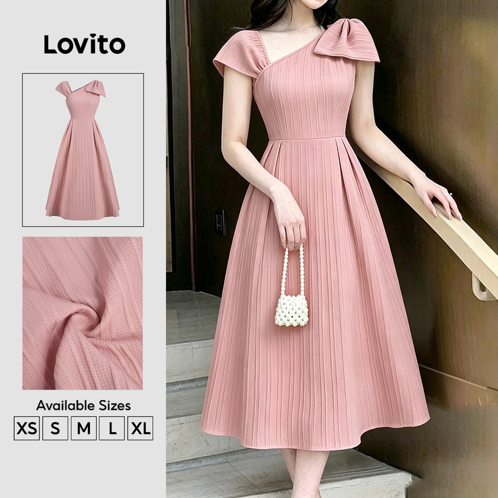 Lovito Vestido Elegante Assimétrico com Estrutura de Linha Simples Rosa Primavera/verão para mulheres DRB202P2D136