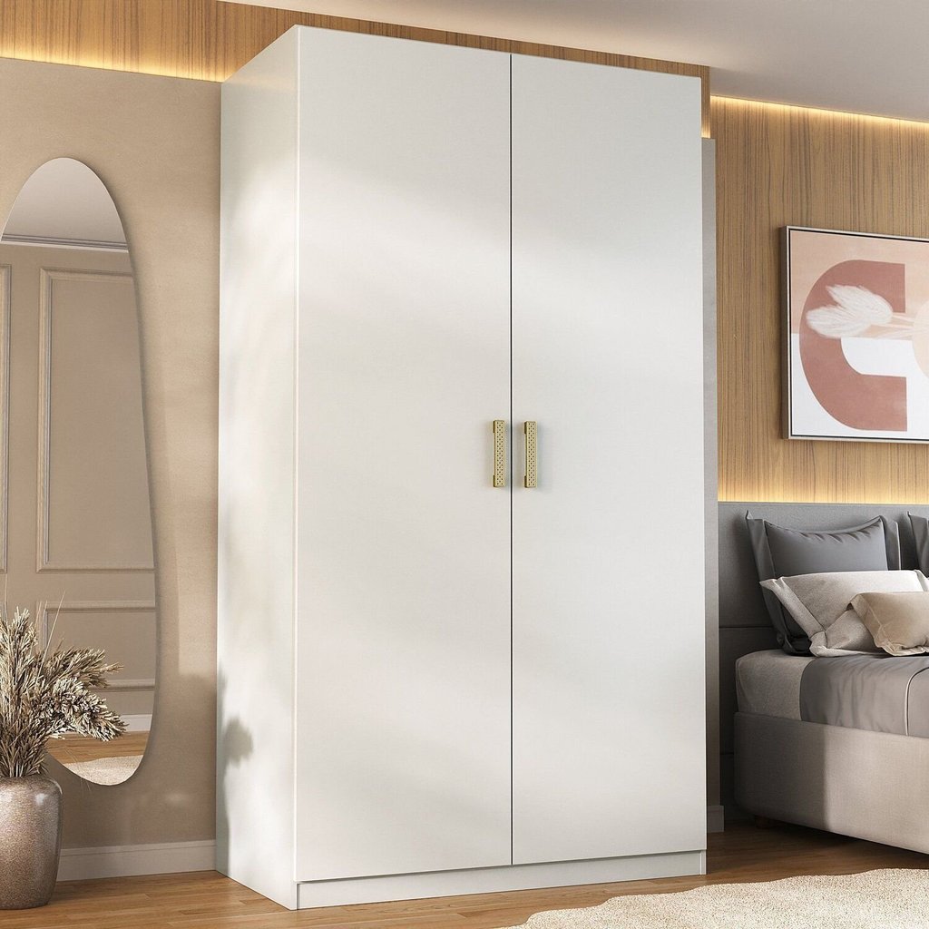 Guarda-Roupa Solteiro 2 Portas 100% MDF Marsala Branco Branco