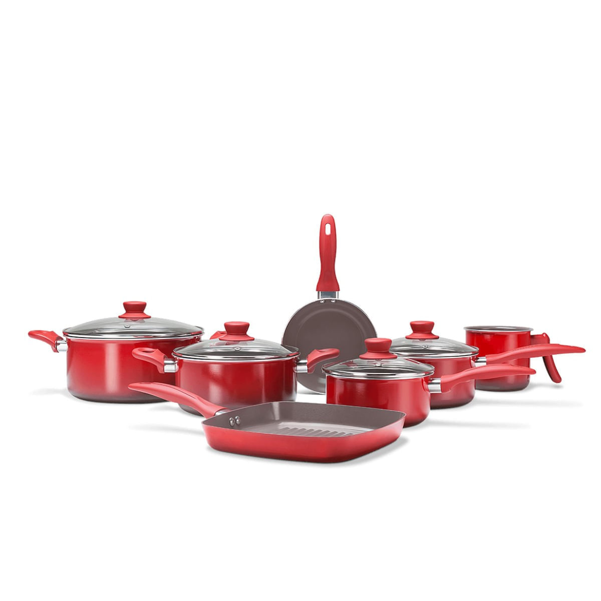 Jogo de Panelas Brinox Antiaderente Ceramic Life 7 Peças Easy Vermelho Vermelho