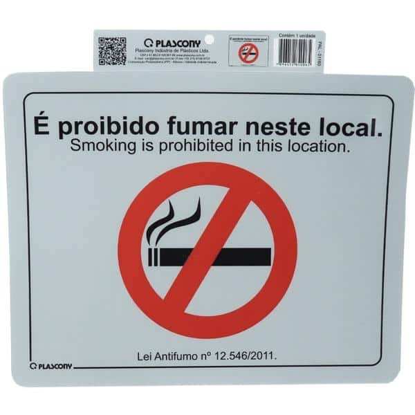 Placa p/sinaliz. Proibido fumar PAL-01160 Plascony PT 1 UN