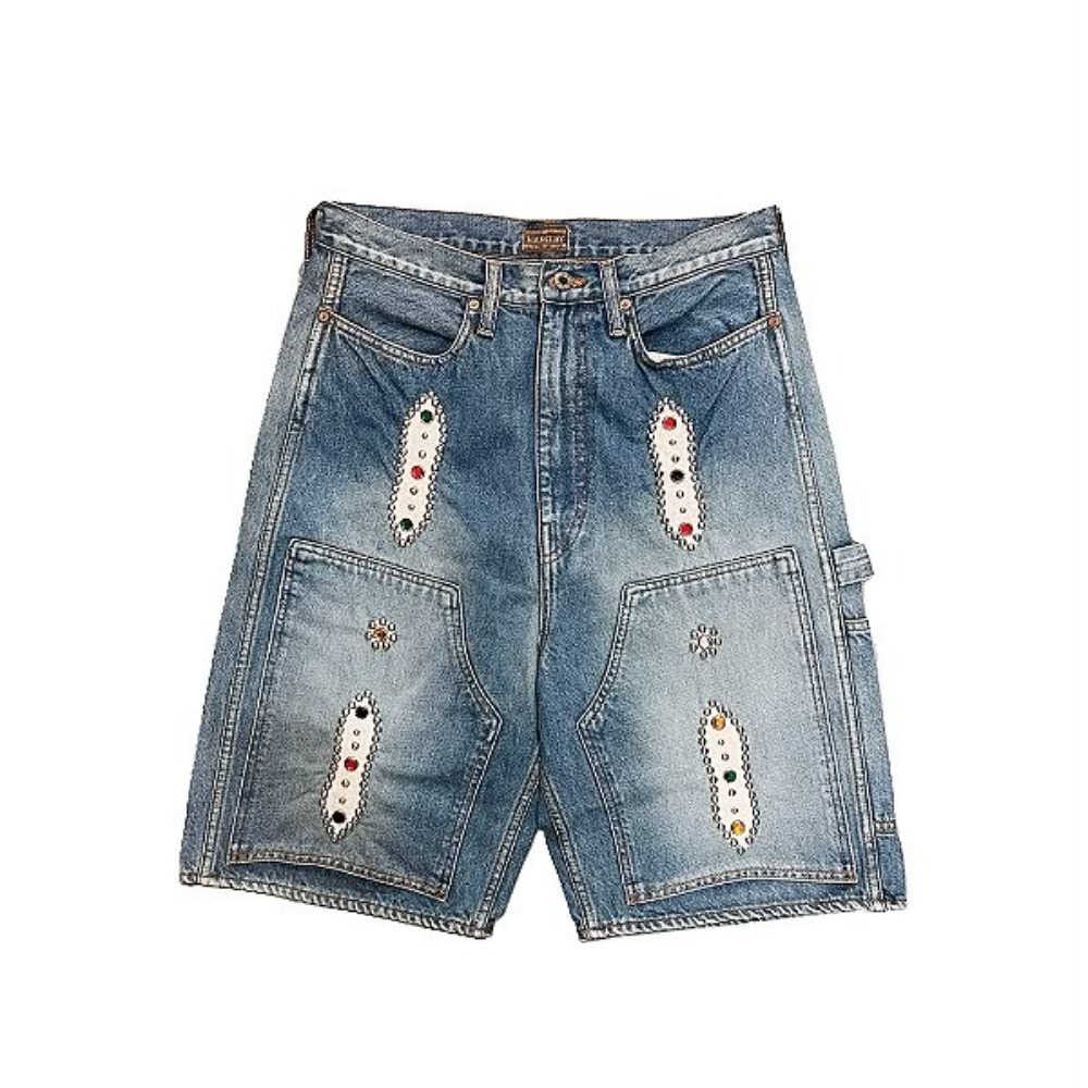 Bermuda Kapital 14oz Denim Studs Remake Shorts Light Indigo — 42, Novo
