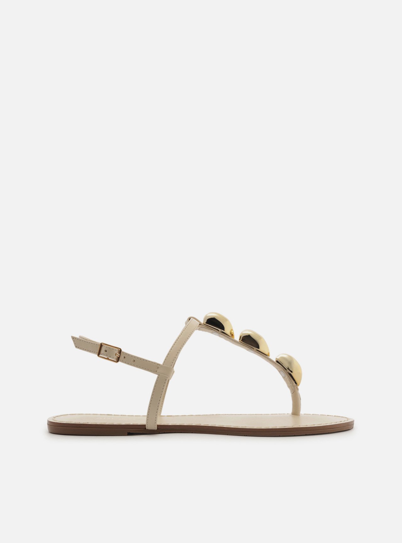 Sandália Rasteira Off-White Couro Slim Metais
