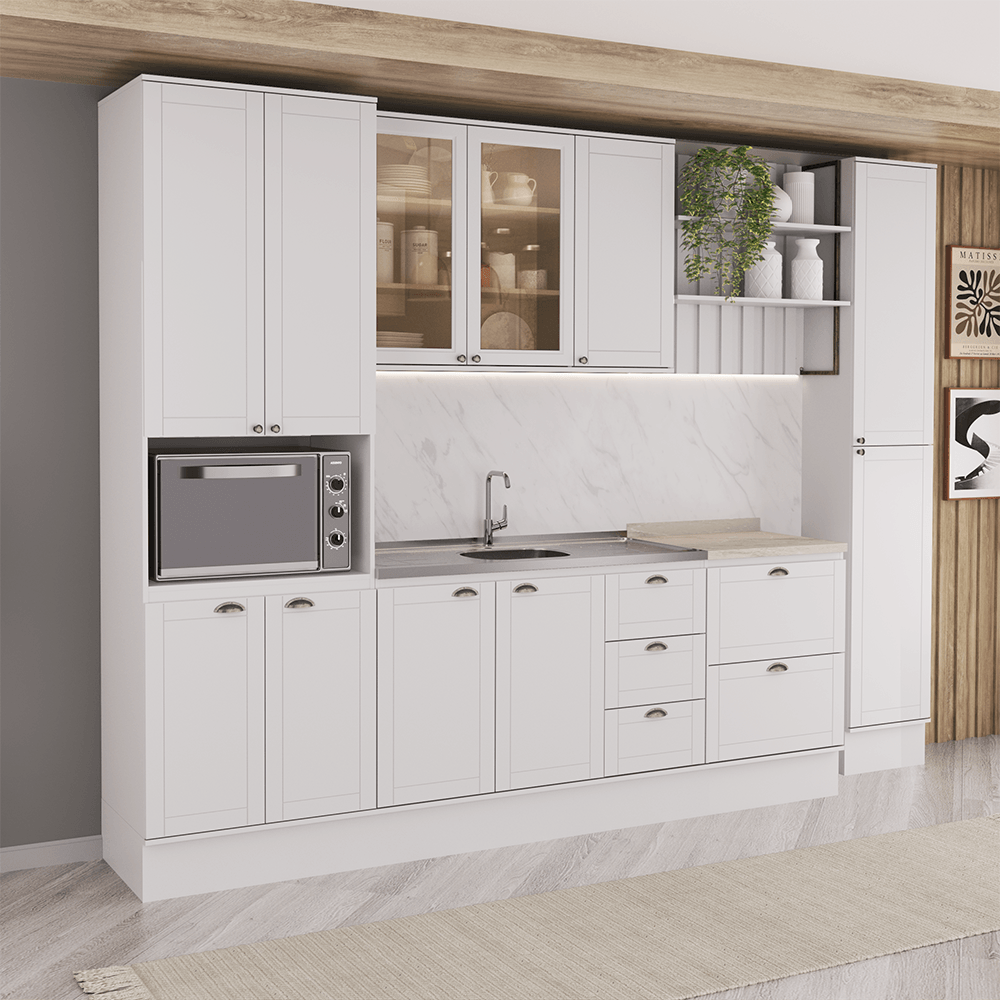 Armário de Cozinha Completa com Balcão Milla Vision Carraro Branco
