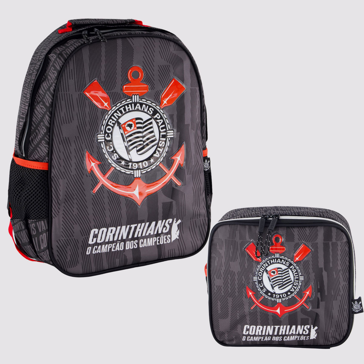 Kit Mochila Juvenil e Lancheira Corinthians Cinza