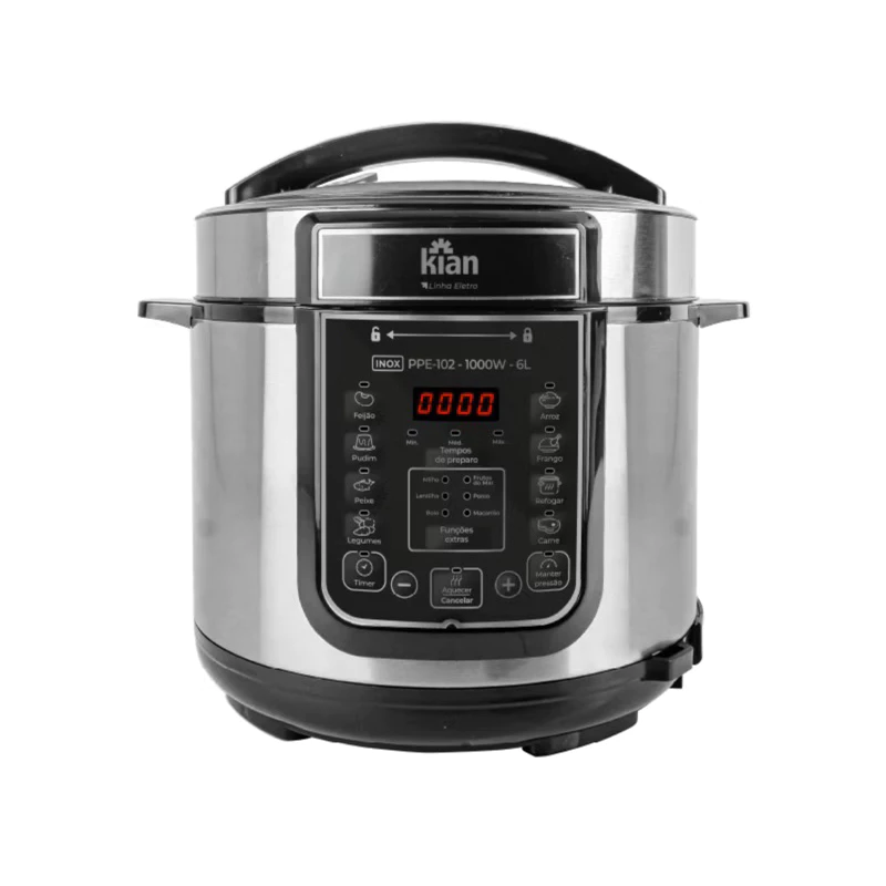 Panela de Pressão Elétrica Kian 127v/220v 6 Litros Inox/preto Digital Multifuncional PPE-102