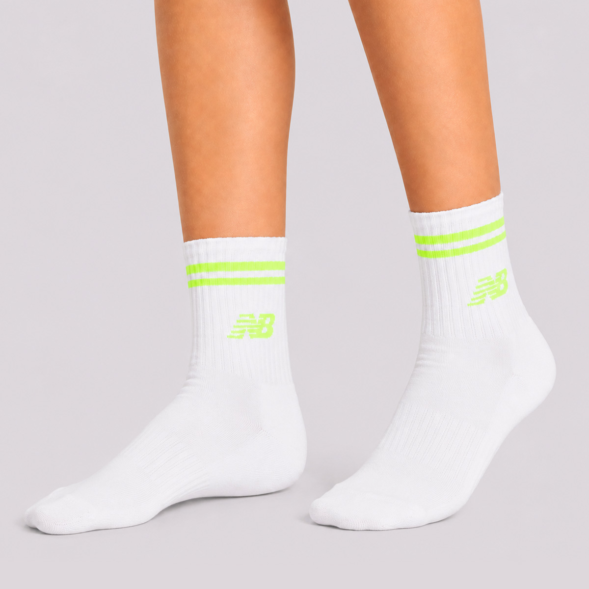 Meia New Balance Cano Alto Logo Feminina Off White