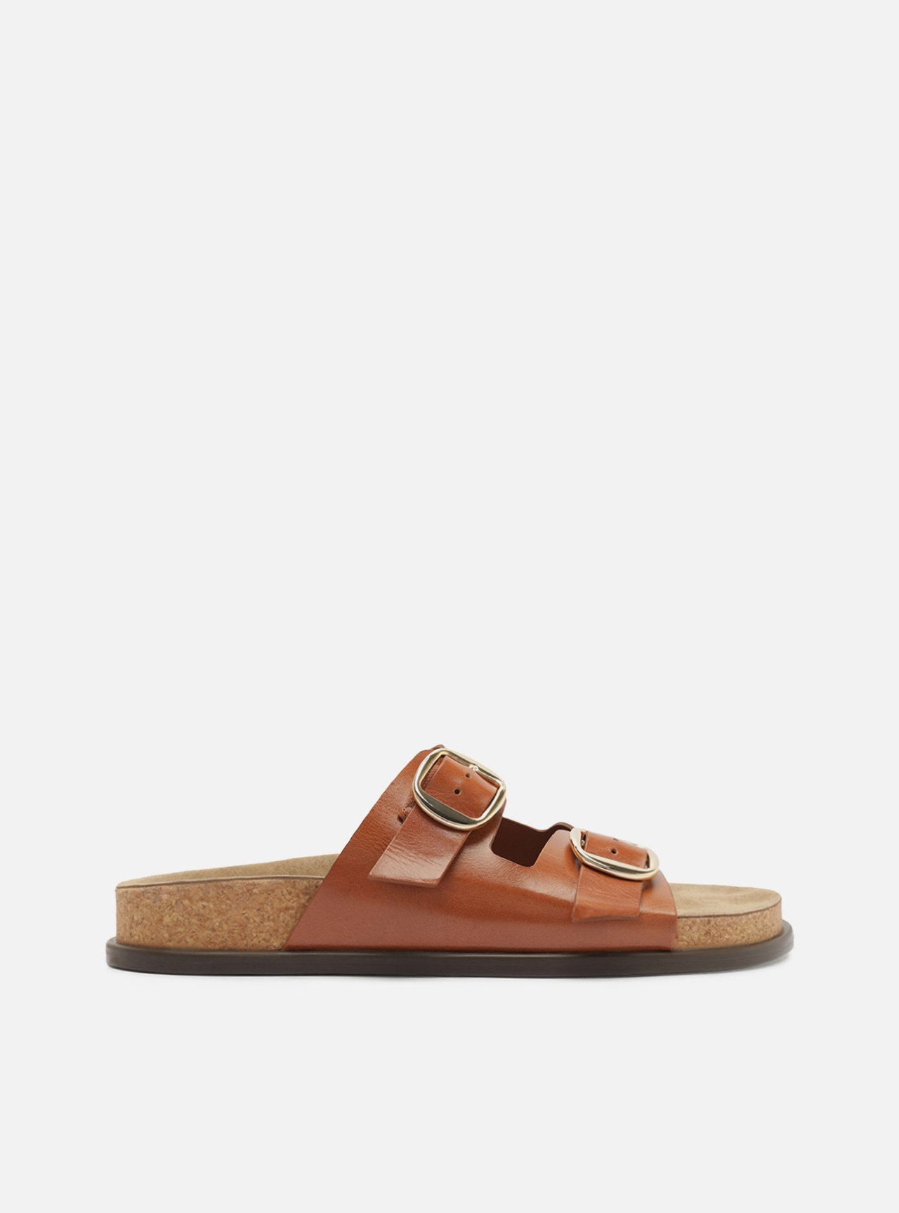 Sandália Papete Marrom Couro Flatform Metais