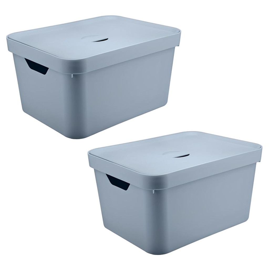 2x Caixa Plastica Grande 32L OU Cube Organizadora Azul