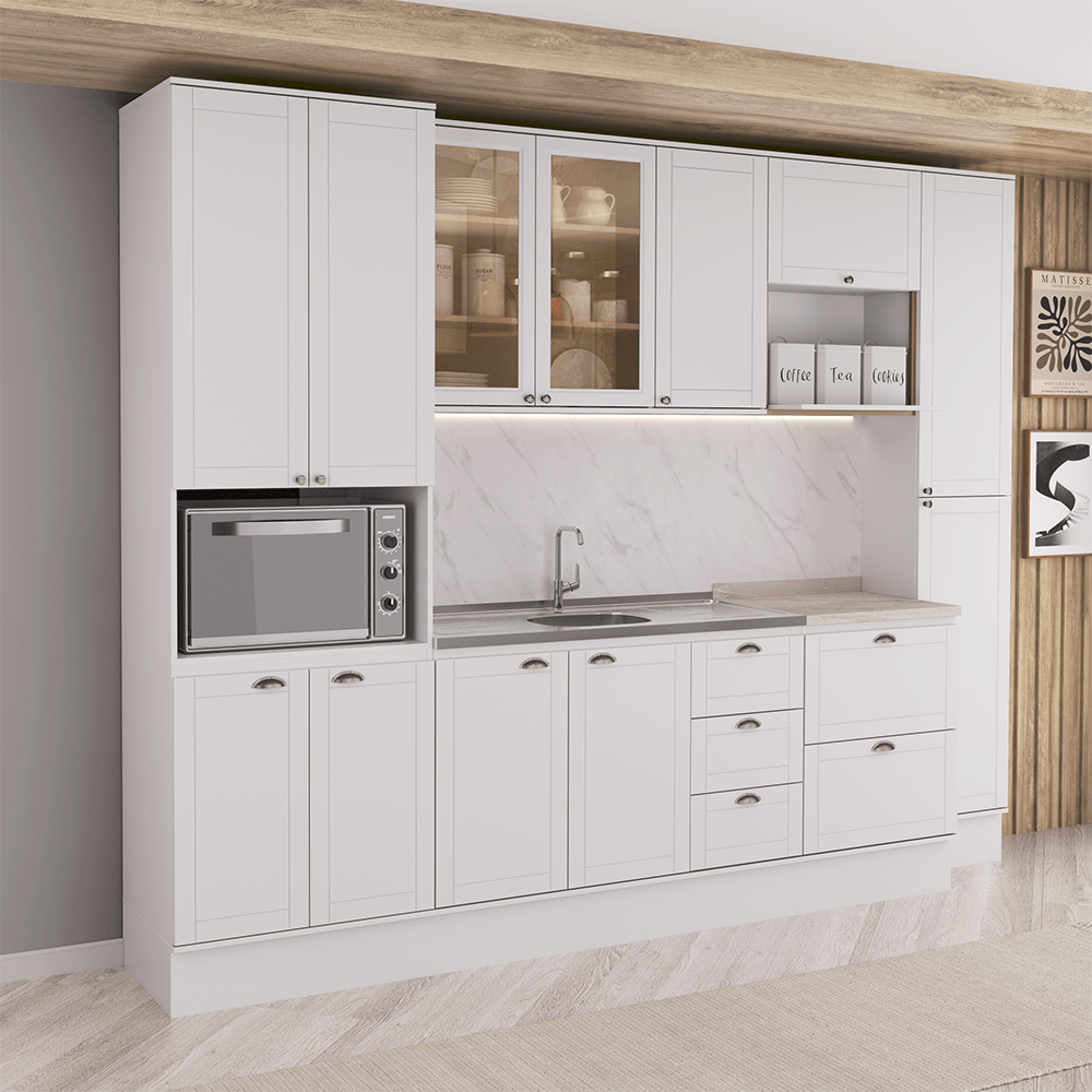 Armário de Cozinha Completa com Balcão Milla Origin Carraro Branco