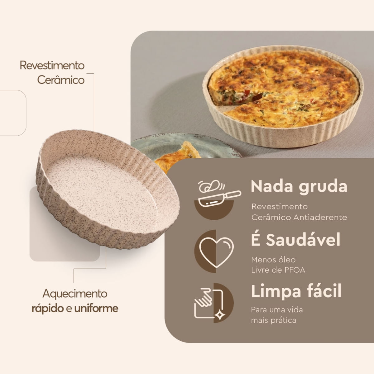 Foto 4 de Forma para Quiche Brinox Ceramic Life Bakeware Ø24cm 4,2cm Vanilla Vanilla