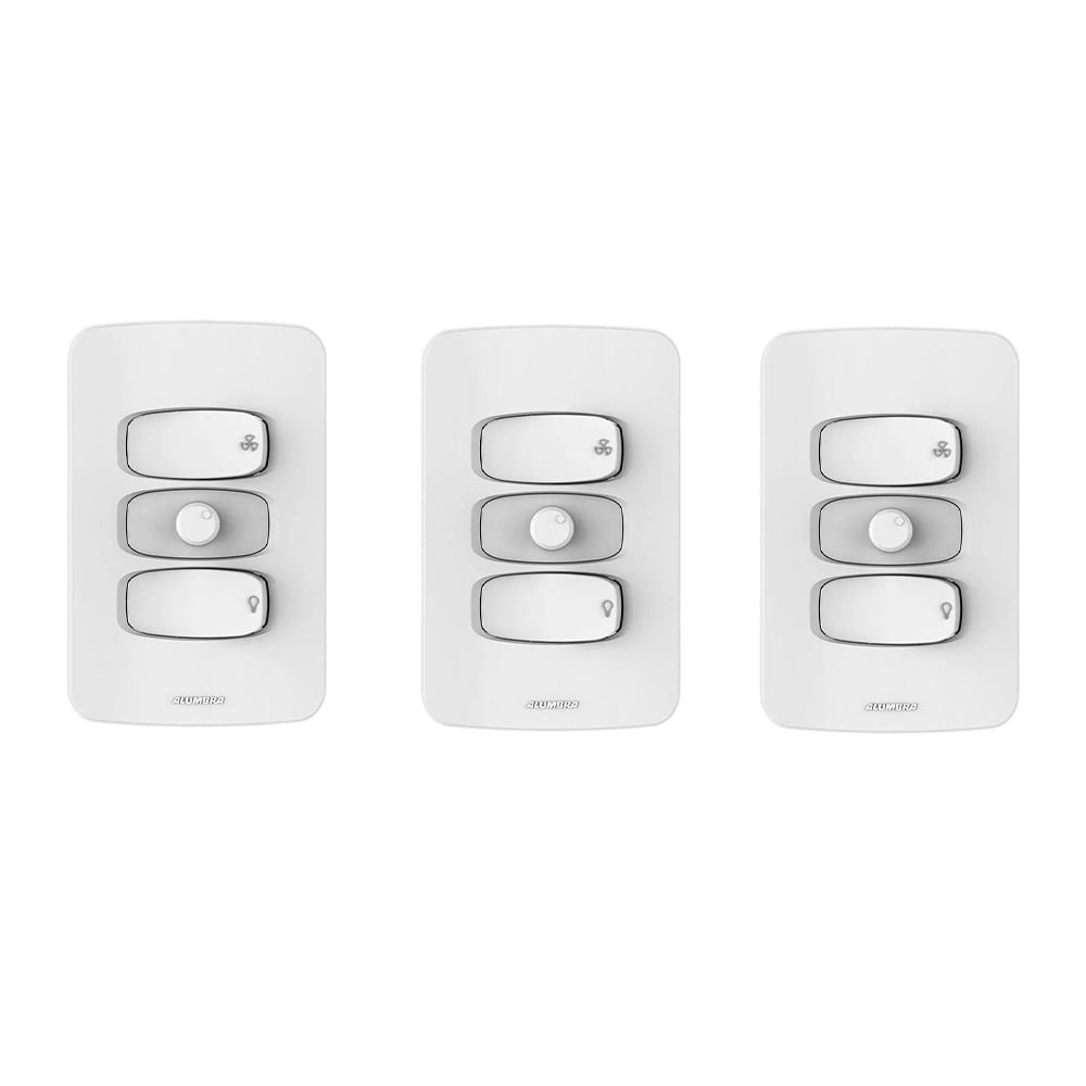 Kit com 3 Controles De Ventilador Bivolt Com Placa 4x2 Gracia Branco Alumbra