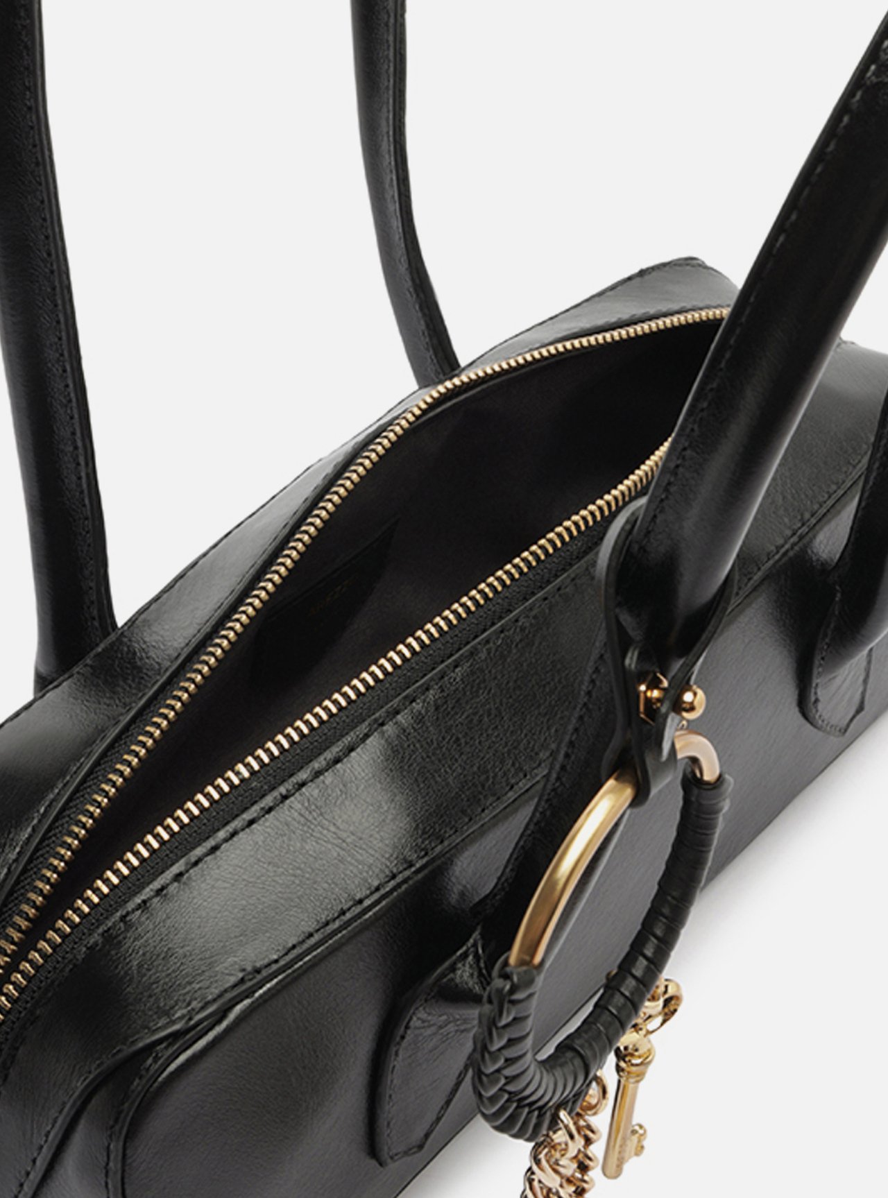 Foto 4 de Bolsa Shoulder Preta Couro Média Metais