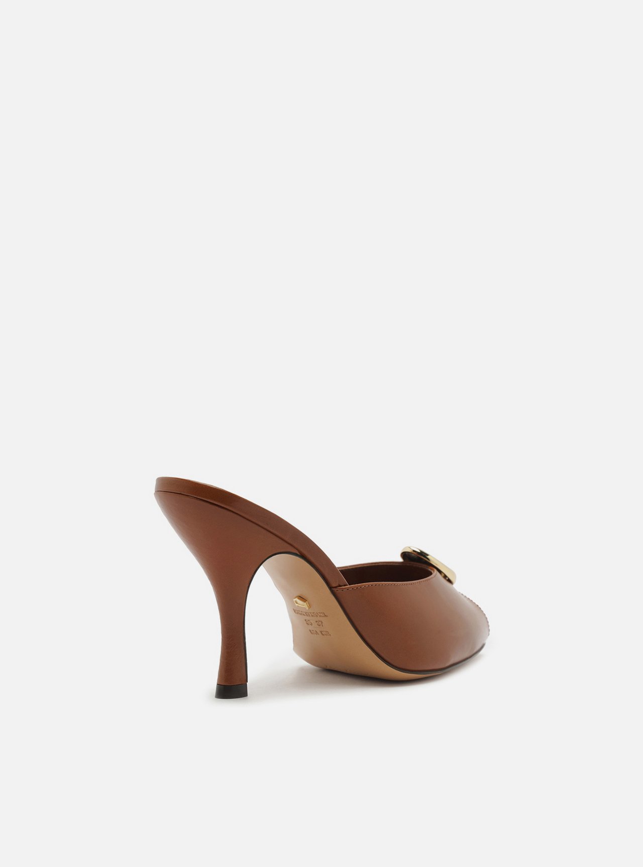 Foto 3 de Mule Peep Toe Marrom Couro Salto Alto Metal