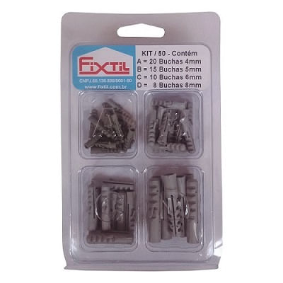 Jogo Buchas De Fixação 4-8mm Kit 50 Com 4 Peças Fixtil