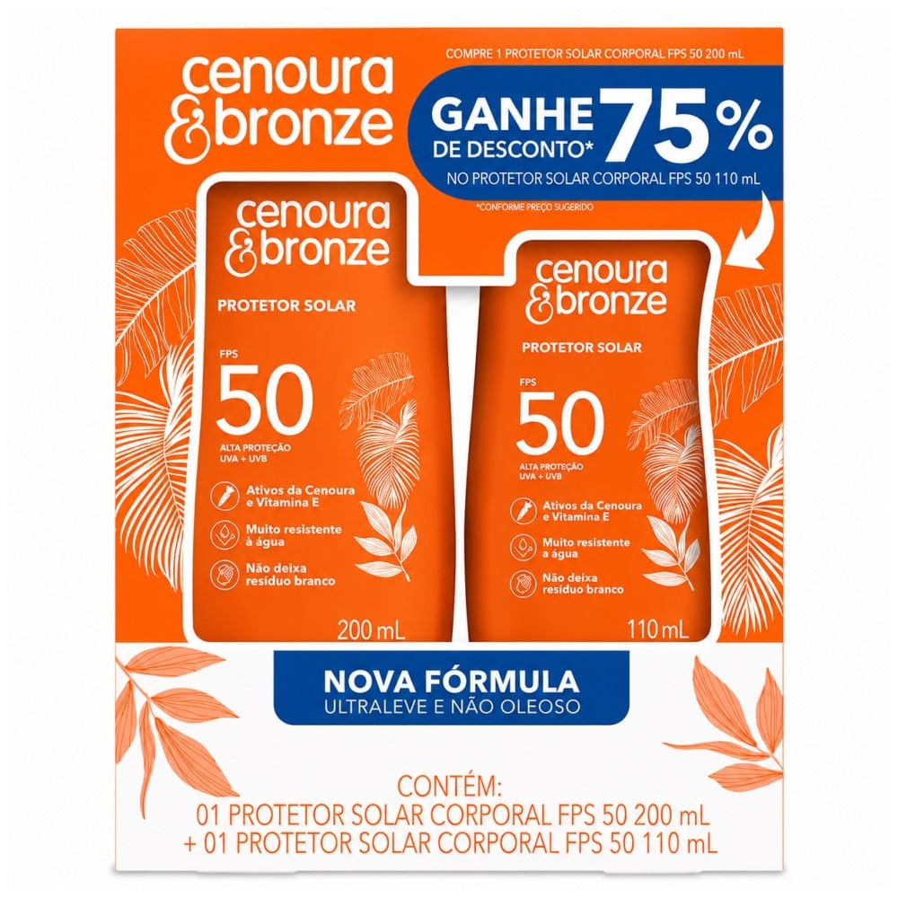 Kit Protetor Solar Cenoura & Bronze Fps50 200ml + 110ml