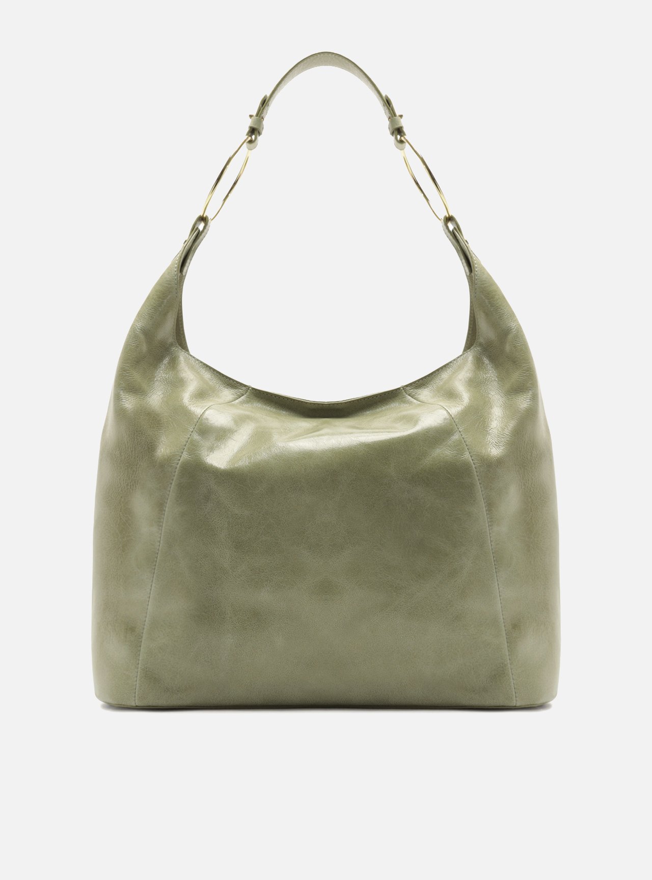 Foto 3 de Bolsa Hobo Verde Couro Grande Argolas Alça