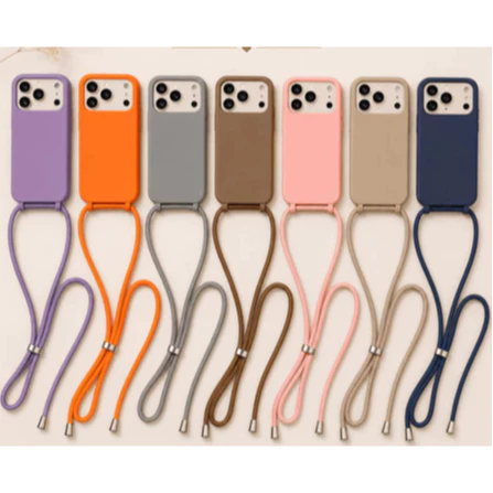 Capa Com Cordão Alça Longa Para iPhone 14Pro Max,iP 15,iP 15Pro,15Pro Max,iP 16,iP 16Pro,iP 16Pro Max Aveludada Ajustáve