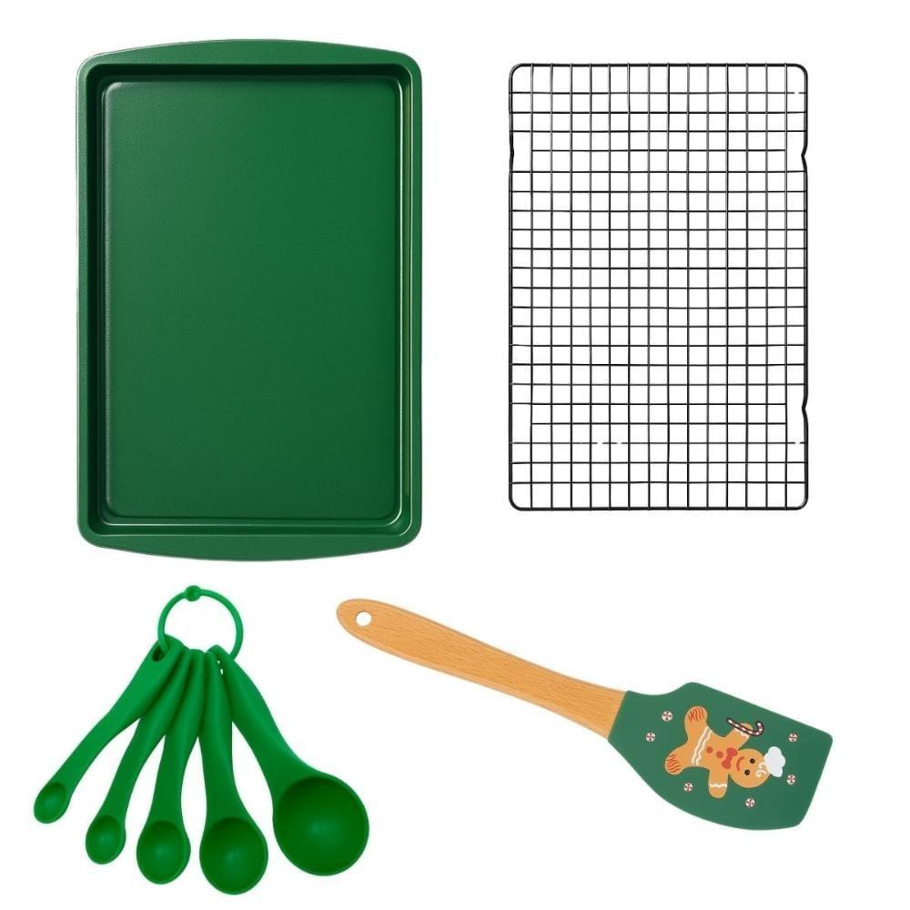 Jogo Natal Forma Cookies Grade Colher Medidas Epátula Verde