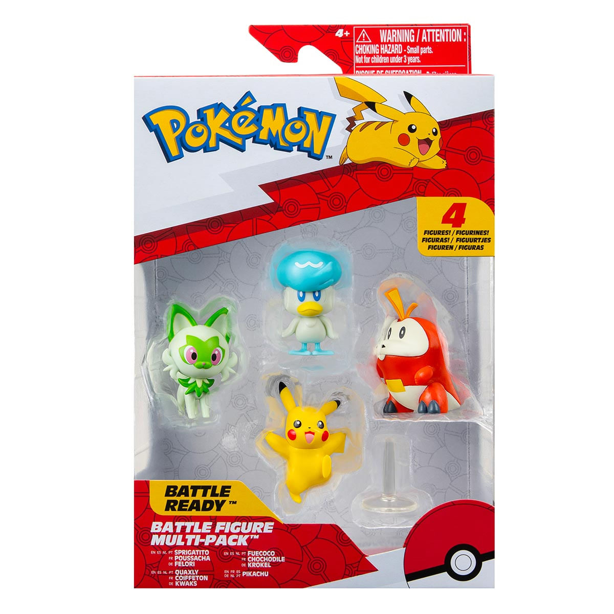 4 Bonecos Pikachu, Sprigatito, Fuecoco, Quaxly - Pokémon