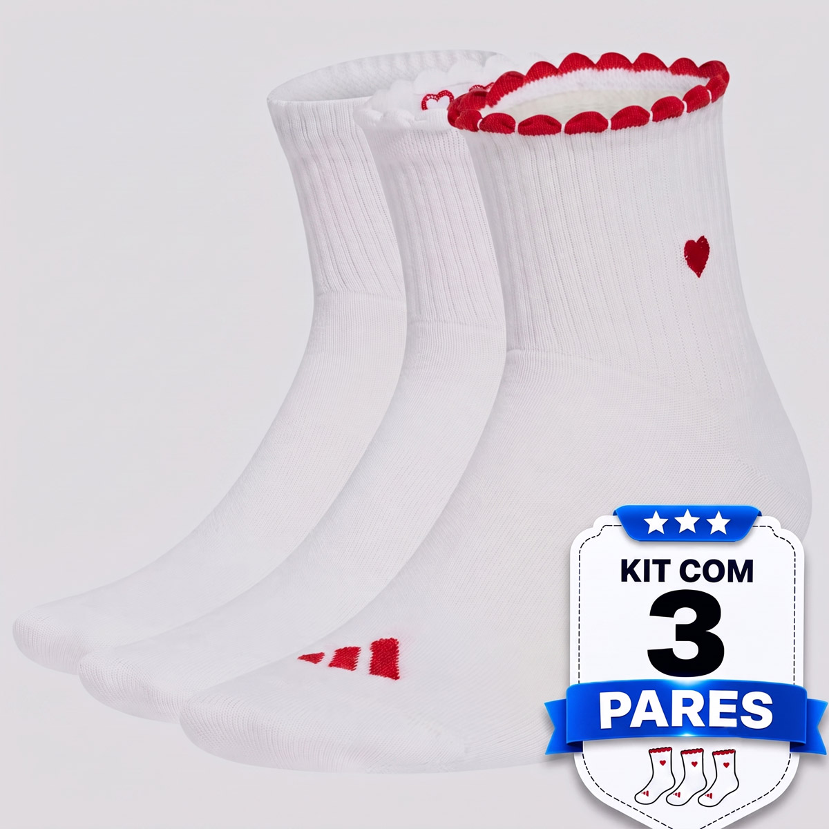 Kit Meia Adidas Gráfica 3 Pares Feminina Branca