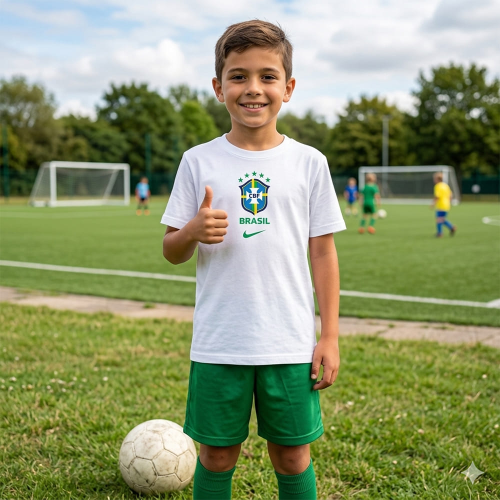 Camisa Nike Brasil Crest Tee Infantil - GG - Branco