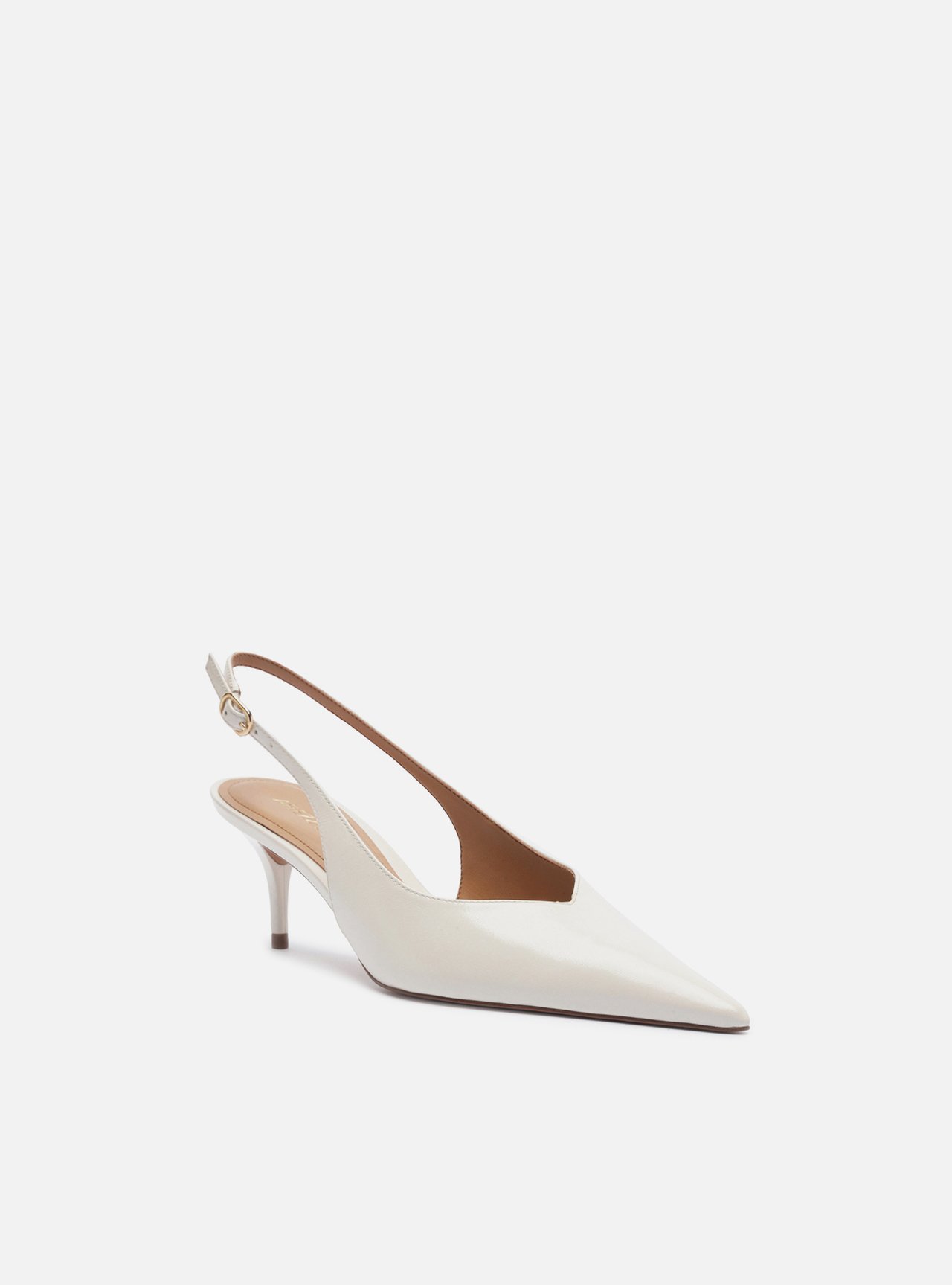 Foto 2 de Scarpin Branco Couro Salto Fino Fivela Slingback