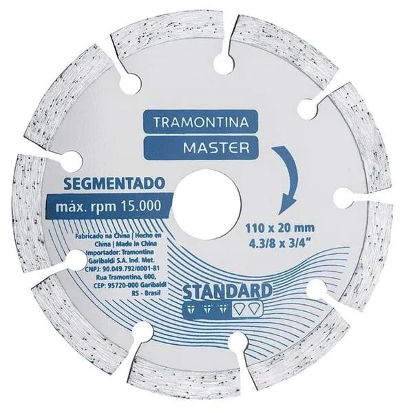 DISCO DE CORTE DIAMANTADO SEGMENTADO STANDARD 4.3/8 TRAMONTINA