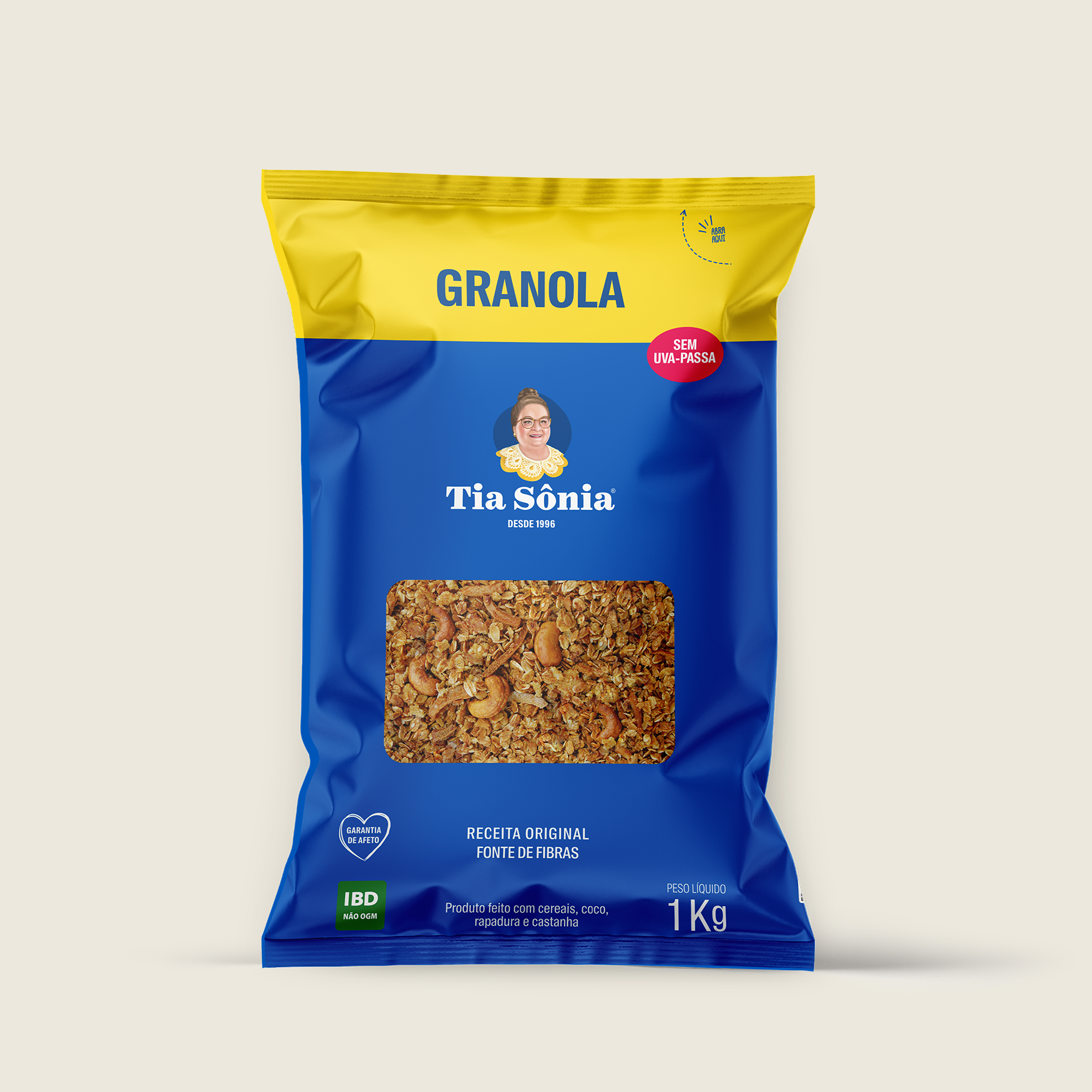 Granola Tradicional Tia Sônia Sem Uva Passa 1kg Crocante e Rica em Fibras