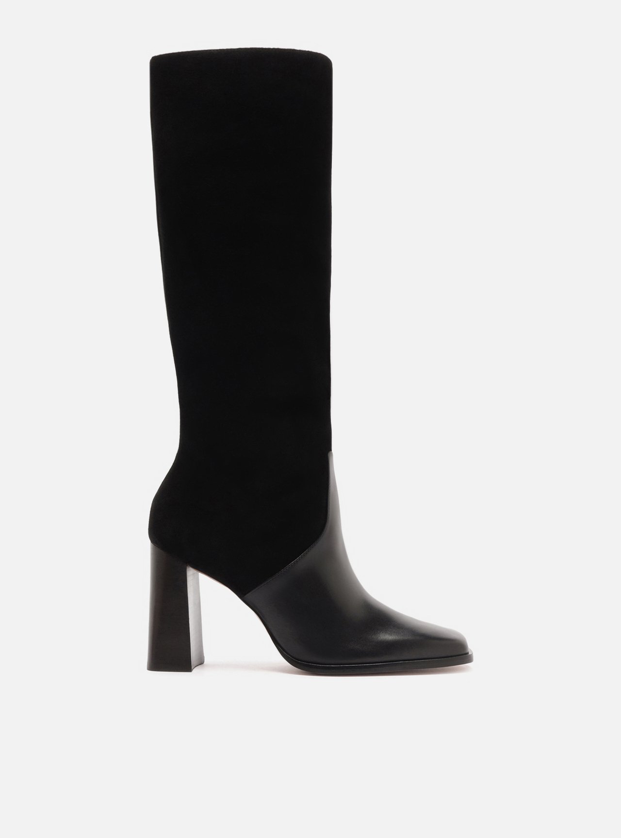 Bota Preta Cano Longo Salto Bloco Suede