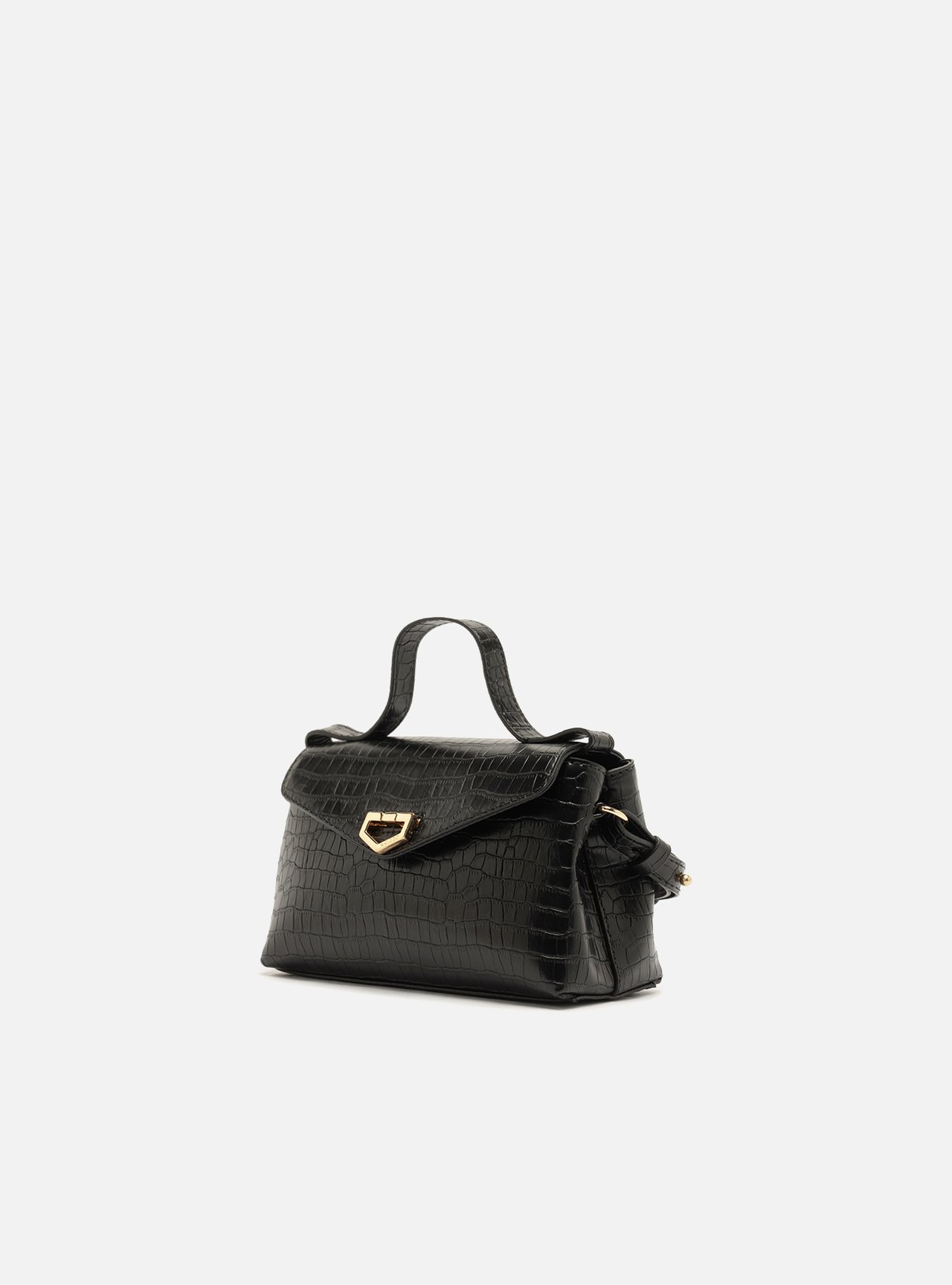 Foto 2 de Bolsa Tote Preta Couro Pequena Metais