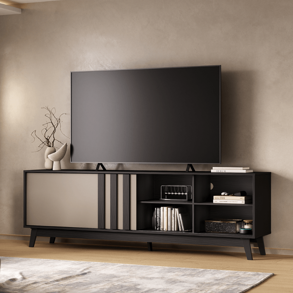 Rack para TV Ventura Carraro Preto Touch e Avelã