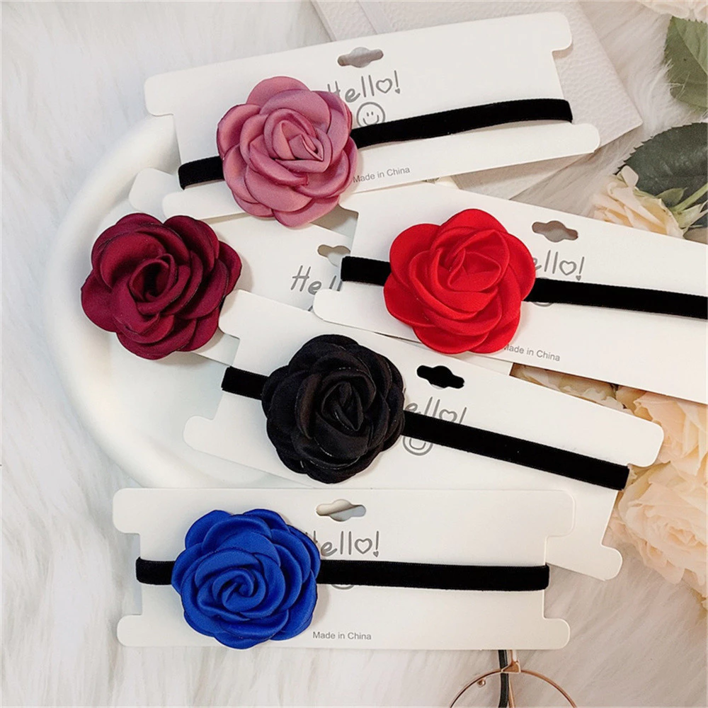 Elegante Colar Gargantilha De Veludo Corrente De Clavícula Curta Rosa Vintage Mulher De Casamento Jóias