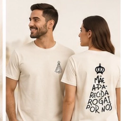 Camiseta Catolica Nossa Senhora Aparecida Mãe Rogai Por Nós 100% Algodão