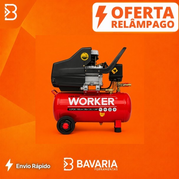 Compressor de Ar Worker 1.5HP 20L 8Bar – 127V ou 220V | Portátil e Potente